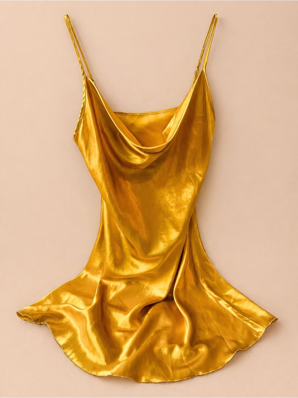 Gold Satin Slip Dress Cowl Neck Mini Dress Y2K Party